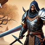 **

A mighty warrior (Marauder class) adorned in heavy armor, wielding a massive sword. The background features a stylized representation of the Strength section of the Passive Skill Tree, with nodes highlighted to indicate increased physical damage, health, and armor. Visual elements incorporating Urdu calligraphy for "strength" and "power."

**