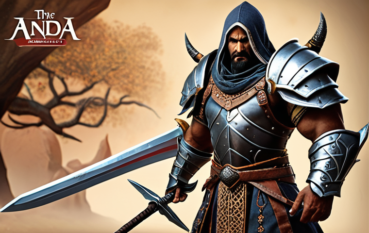 **
A mighty warrior (Marauder class) adorned in heavy armor, wielding a massive sword. The background features a stylized representation of the Strength section of the Passive Skill Tree, with nodes highlighted to indicate increased physical damage, health, and armor. Visual elements incorporating Urdu calligraphy for "strength" and "power."
**