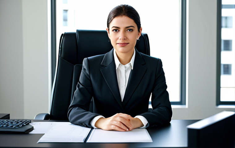 **
A professional businesswoman in a modest business suit, sitting at a desk in a modern office, fully clothed, appropriate attire, safe for work, perfect anatomy, natural proportions, professional photography, high quality.
**