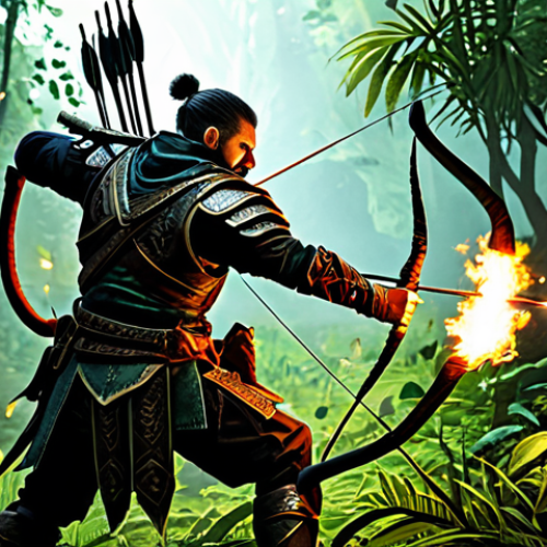 Fast-Paced Action**

"A Ranger character, fully clothed in appropriate fantasy armor, rapidly firing poisonous arrows into a dense pack of monsters in a lush jungle map. Action shot, dynamic lighting, path of exile style, safe for work, appropriate content, professional, perfect anatomy, natural proportions, well-formed hands."

**